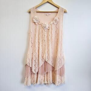 Pretty Angel Pink Floral Lace Layered Dress Size Large Lagenlook Fairycore